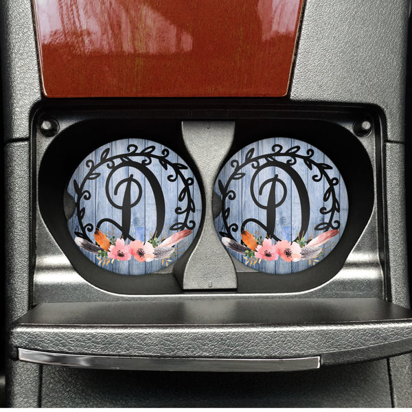 Boho Personalized Monogram Sandstone Car Coasters - Forever Sky Studio