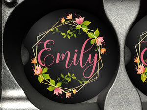 Personalized Coaster, Car Accessories, Name Car Coasters, Floral Car Coasters, Geometric Coasters