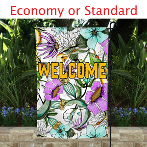 Floral Garden Flag to welcome your guest and brighten your lawn. Hand drawn watercolor flower design available in 2 grades of fabric. 12x18"