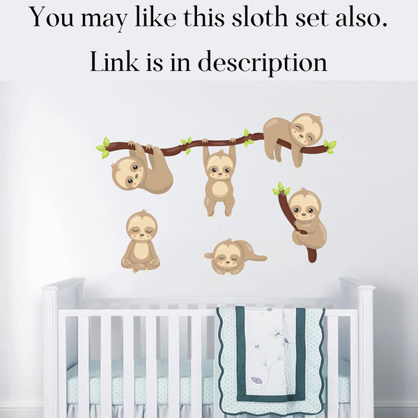 Baby Sloths Decals, Nursery Wall Sticker, Tree Branch Decal, Baby Wall Sloths, Sloth Wall Decor, Baby Animal Decal, Tree Decal, Kids Decals