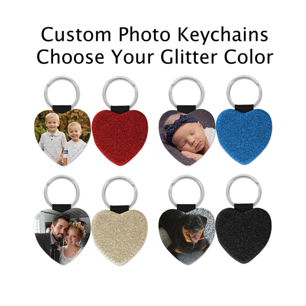 Photo Keychains, Glitter Keyrings, Leather Heart, Personalized Keyring, Custom Keychain, Personalized Gift, Heart Keychain, Faux Leather