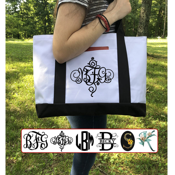 Monogram Tote Bag, Personalized Tote, Custom Tote Bag, Tote Bag With Pocket, Heavy Duty Tote Bag, Beach Bag, Shopping Bag, Shoulder Bag