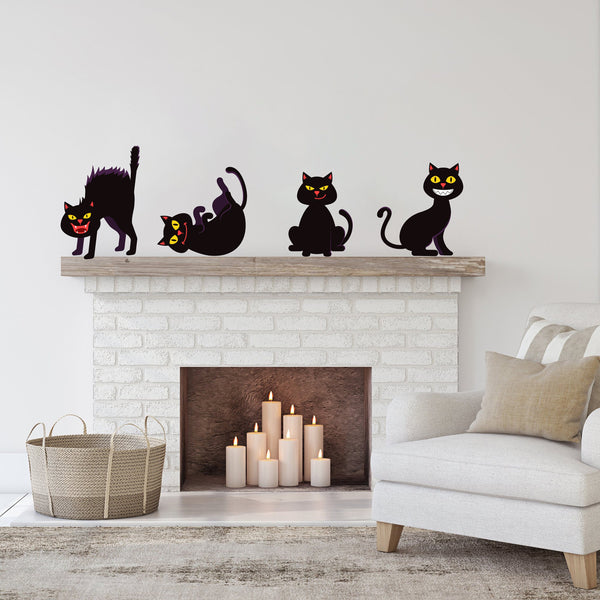 Halloween Decals, Cat Wall Decor, Black Cat Decals, Reusable Wall Decals, Halloween Cats, Spooky Cat Decals, Kids Wall Stickers, Reusable