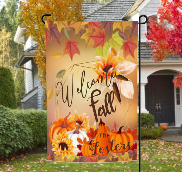 Fall Garden Flag, Personalized Flag, Welcome Garden Flag, Yard Ornament, Autumn Garden Flag, Garden Flags, Greeting Flags, Yard Art Decor