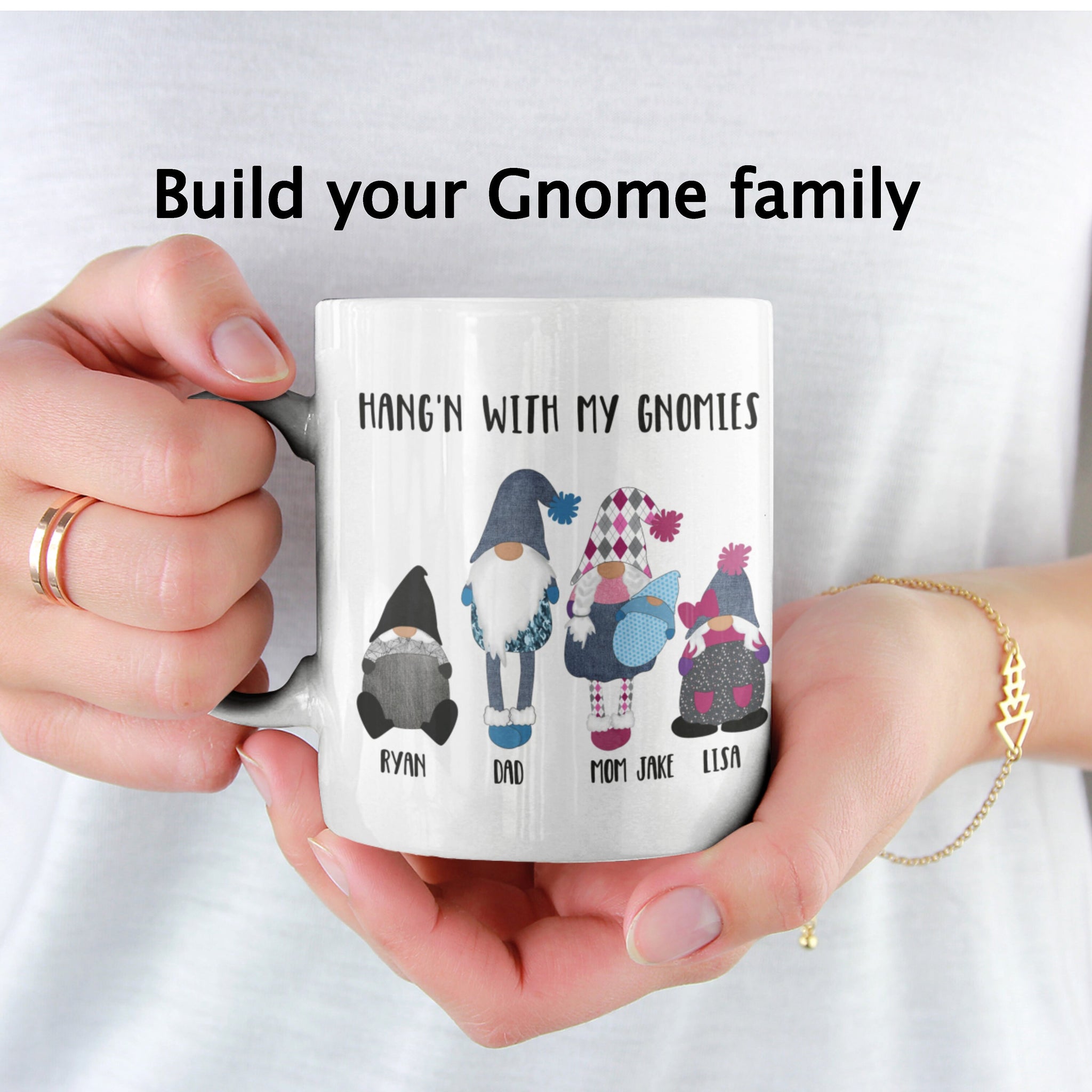Family Gnome Mugs, Personalized Mugs, Coffee Mug, Custom Coffee Cup, Gnome Lovers Gift