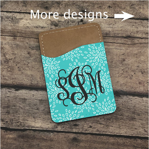 Monogram Card Caddie, Personalized Caddies, Phone Accessories, Phone Wallet, Cell Phone Caddy