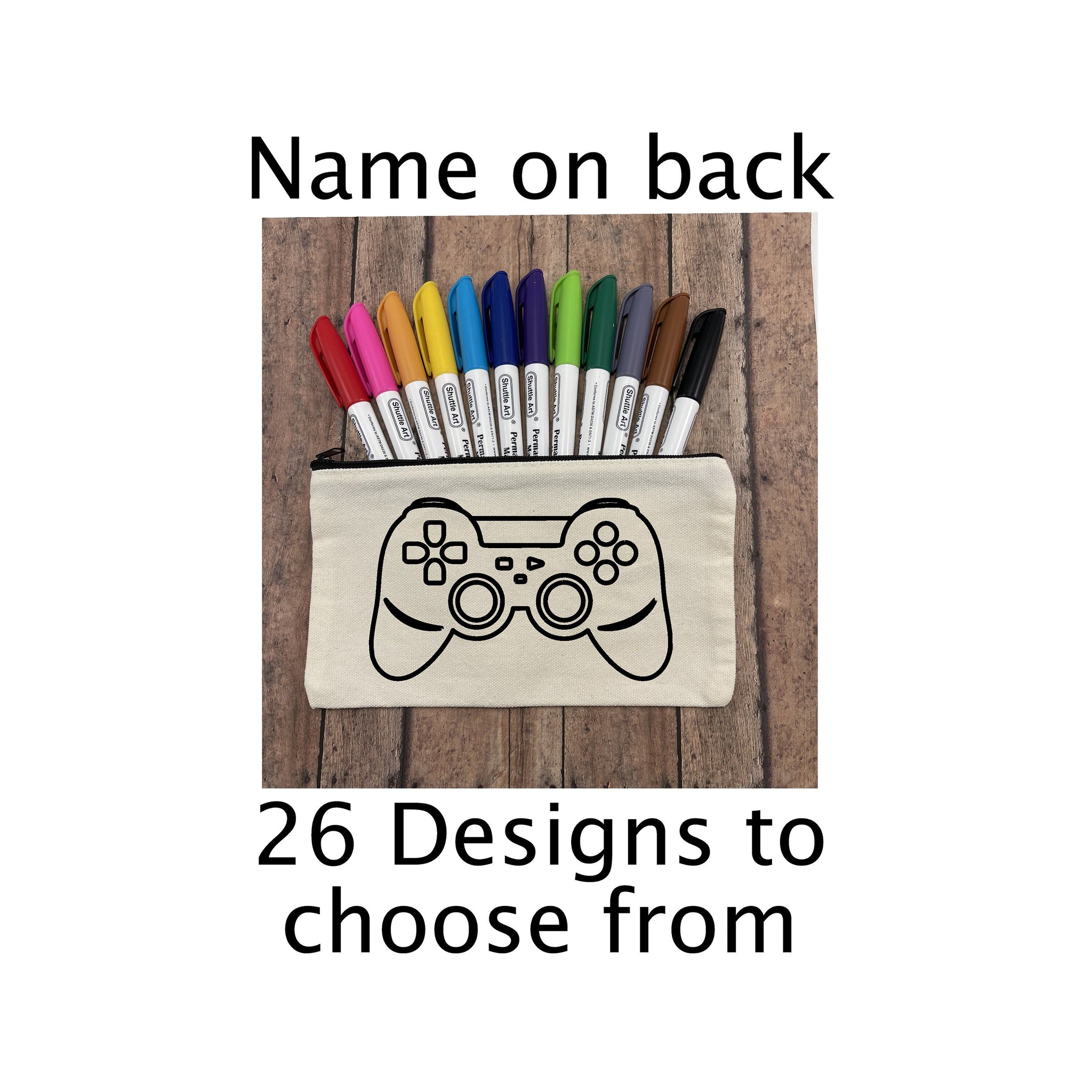 Personalized Kids Pencil Bag Coloring Kit. Great Birthday Gift. Printed On Both Sides. 12 Markers Included. Choose Your Design and Name Font