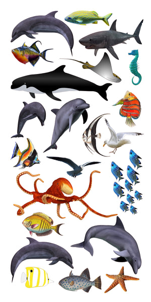 Sea Life Wall Decals, Ocean Life Decals, Tropical Wall Decor, Coastal Decor, Reusable Stickers