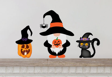Gnome Halloween Wall Decals, Halloween Gnome, Halloween Decor, Halloween Cat, Halloween Pumpkin, Halloween Decal Set, Reusable decals
