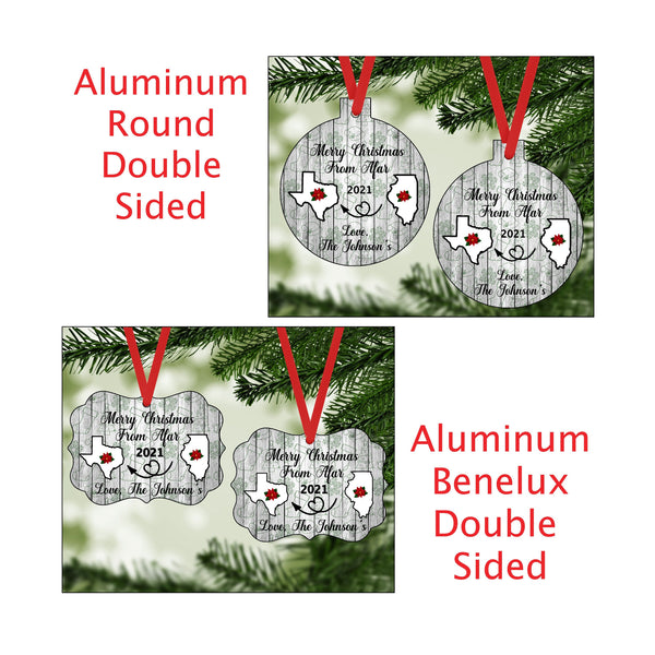 Merry Christmas From Afar, Long Distance Christmas Ornaments, Personalized State Ornaments, State to State Tree Ornament, Deployment Gift