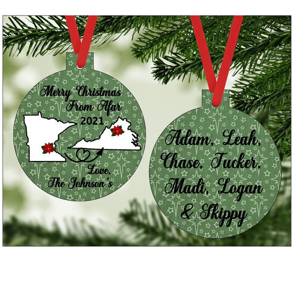 Long Distance Christmas Ornaments, Personalized Gift, State Ornaments, Family Ornament, Couples Ornament, Deployment Gift, Friends Gift