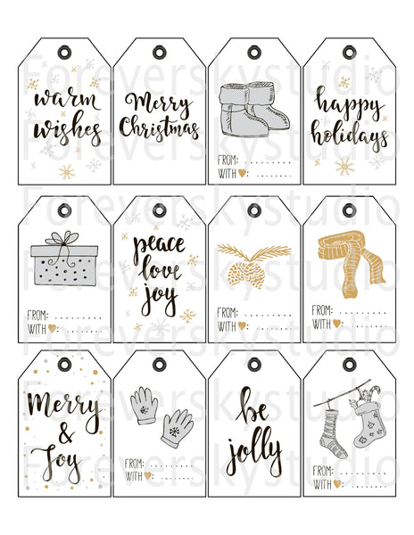 Hand Drawn Tags, Christmas Tags, Gift Tag, Vintage Christmas, Digital Download, Holiday Tags, Custom Tags
