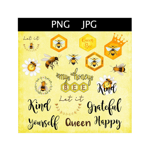 PNG Bee Bundle, JPG Bee Bundle, Bee Clip Art, Bee Quotes, 19 Bee Graphics, Sublimation Designs, Honey Bee Clipart