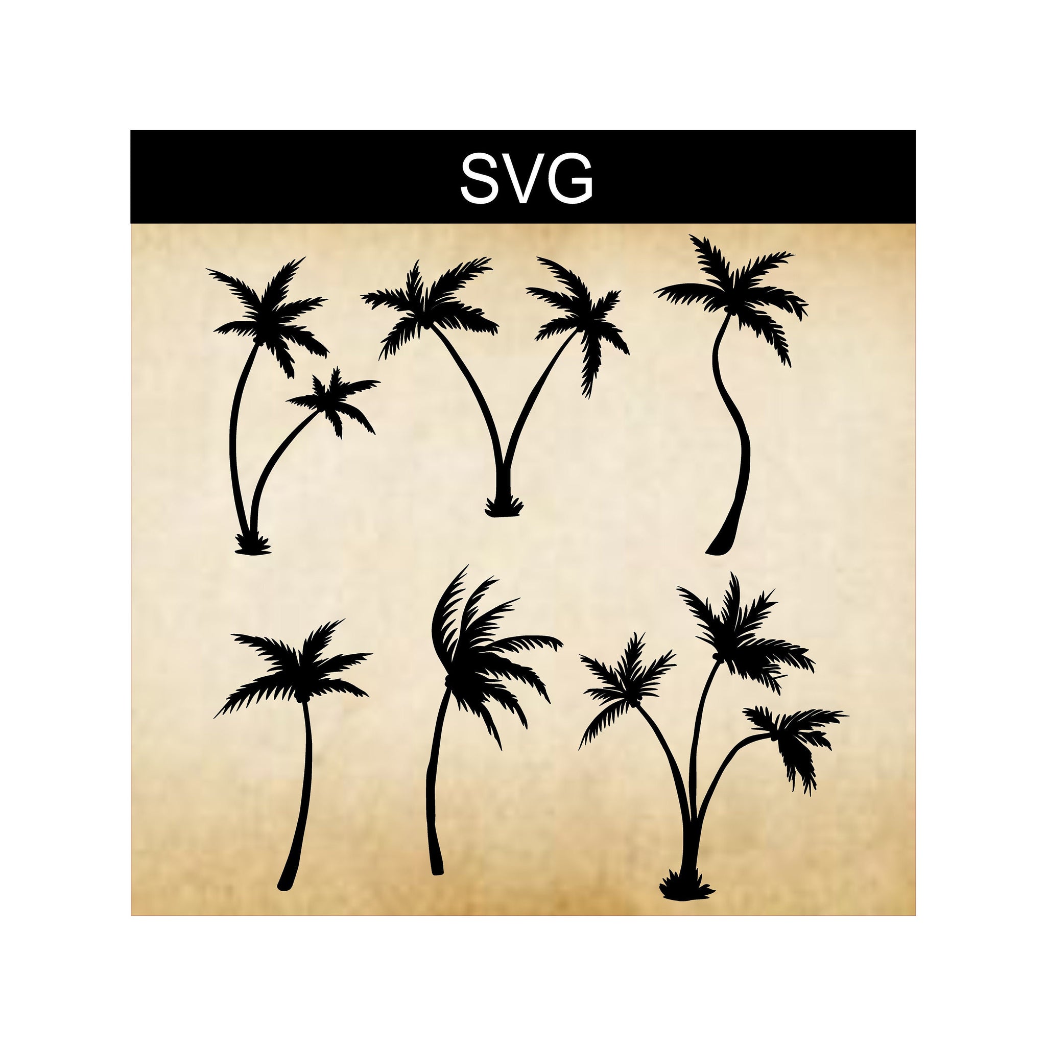 SVG Palm Tree Bundle, Digital Clip Art, Palm Tree Silhouette, Silhouette Palm Trees, Digital Palm Tree