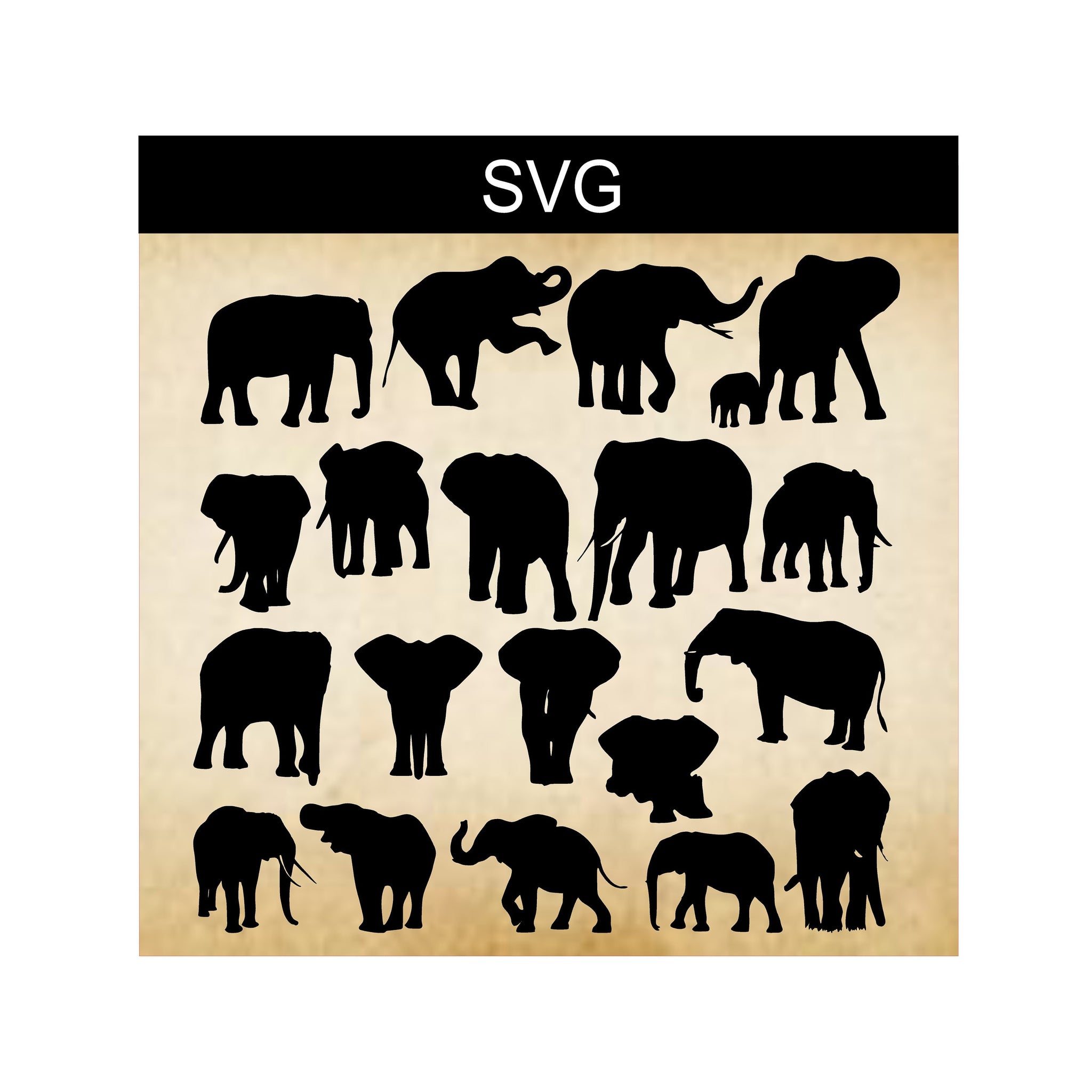 SVG Elephant Bundle, Elephant Silhouettes, Digital Clip Art, Digital Elephants, Sublimation