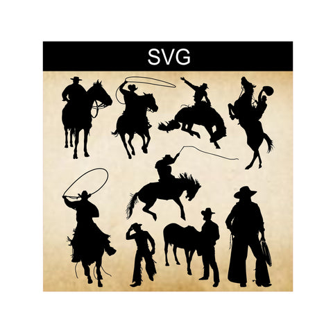 SVG Cowboy Bundle, Digital Clip Art, Cowboy Silhouette, Silhouette Cowboys, Digital Western