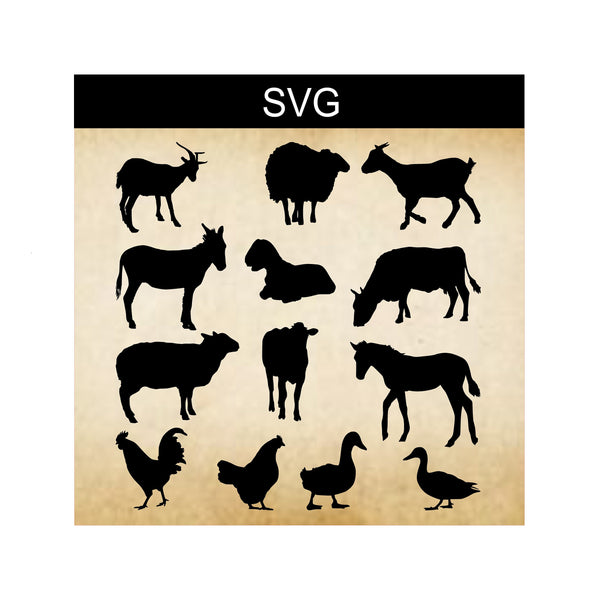 Farm Animal Bundle, Animal Silhouettes, SVG Digital Clip Art, Digital Animals, Sublimation