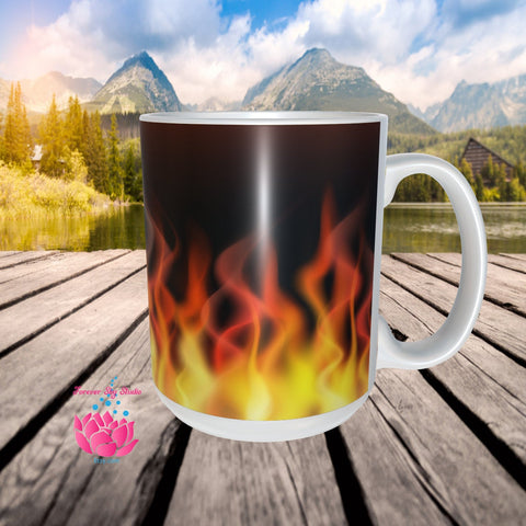 Fire Flames Mug, Coffee Mugs, Large Coffee Mug, Ceramic Mugs, Custom Mugs, Large Handle Mugs, 15oz mug, 11oz mug, Flame Mugs