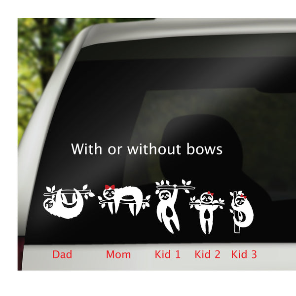 Sloth Family Decals, Car Window Decal, Family Car Stickers, Car Accessories, New Car Gift