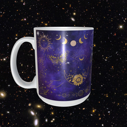 Celestial Coffee Mug, Ceramic Mugs, Graphic Mugs, Sun And Moon Mug, Moon Phase Mug