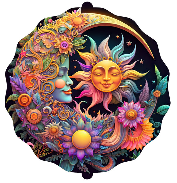 Wind Spinners, Celestial Yard Art, Garden Decoration, Metal Outdoor Art, Sun and Moon