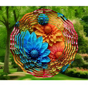 3D Dihlia Flowers, Wind Spinner, Yard Art, Garden Decoration, Metal Lawn Ornament