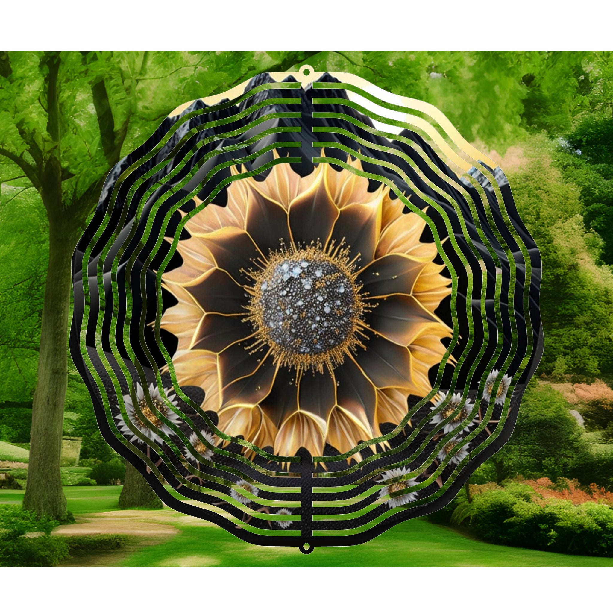 3D Wind Spinner, Gold Sunflower, Floral Wind Spinners, Yard Art, Garden Decorations