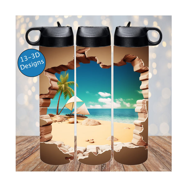 3D Skinny Tumbler, Water Bottle, Beach Bottle, Custom Drinkware, Insulated Thermos