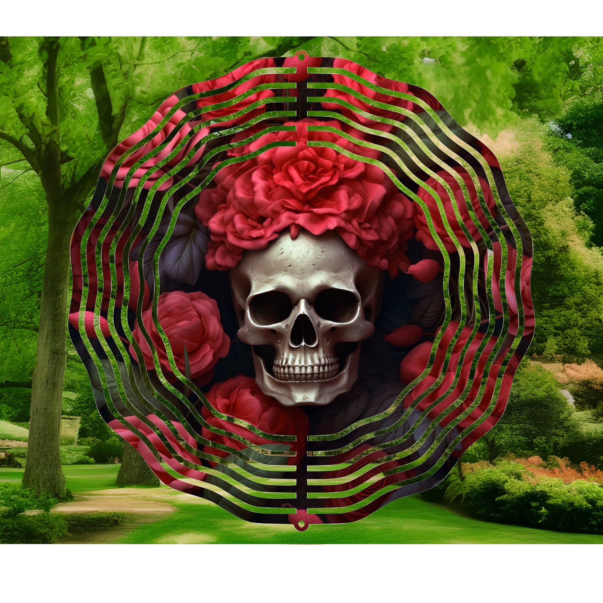 3D Skull, Wind Spinner, Skull And Roses, Yard Art, Garden Decorations
