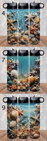 3D Water Bottle, 3D Seashells, Water Bottle, Skinny Tumbler, 24oz Thermos