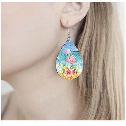 Glitter Earrings, Flamingo Earrings, Teardrop Earrings, Water Drop Earrings, Tropical Jewelry