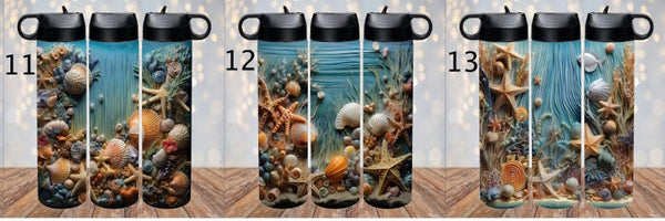 3D Water Bottle, 3D Seashells, Water Bottle, Skinny Tumbler, 24oz Thermos