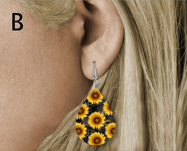 Sunflower Earrings, Teardrop Earrings, Dangle Earrings, Custom Earrings, Sunflower Jewelry, Floral Earrings