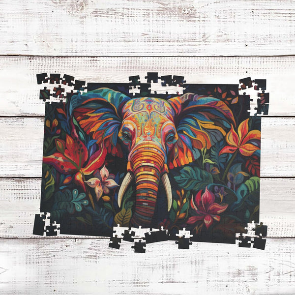 Boho Elephant Puzzle, Bright Puzzles, Flowers, Family Activity, Challenging