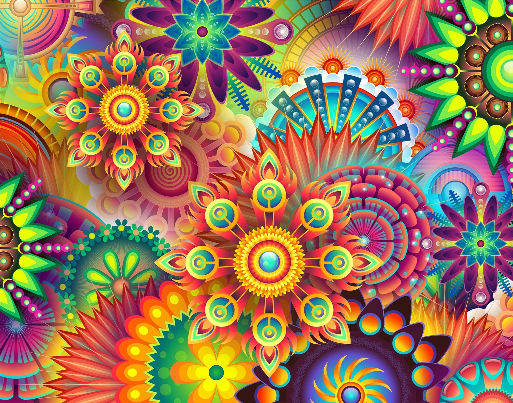 Hippy Puzzle, Modern Flowers, Geometric, Colorful, Challenging