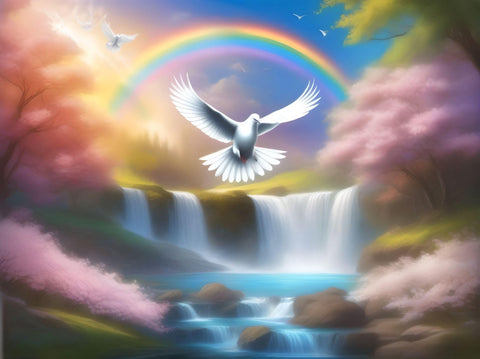 Jigsaw Puzzle, Rainbow, Waterfall, White Dove, Spiritual