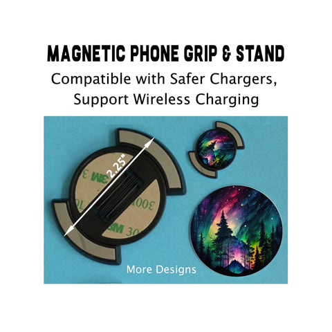Magnetic Phone Grip, Northern Light Grip, Phone Stand, Custom Phone Grips, Wireless Charging