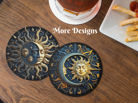Neoprene Coasters, Celestial Coaster, Table Coasters, Home Accessories, Drink Accessory, Table Protection, Sun Moon Stars, Celestial Lovers