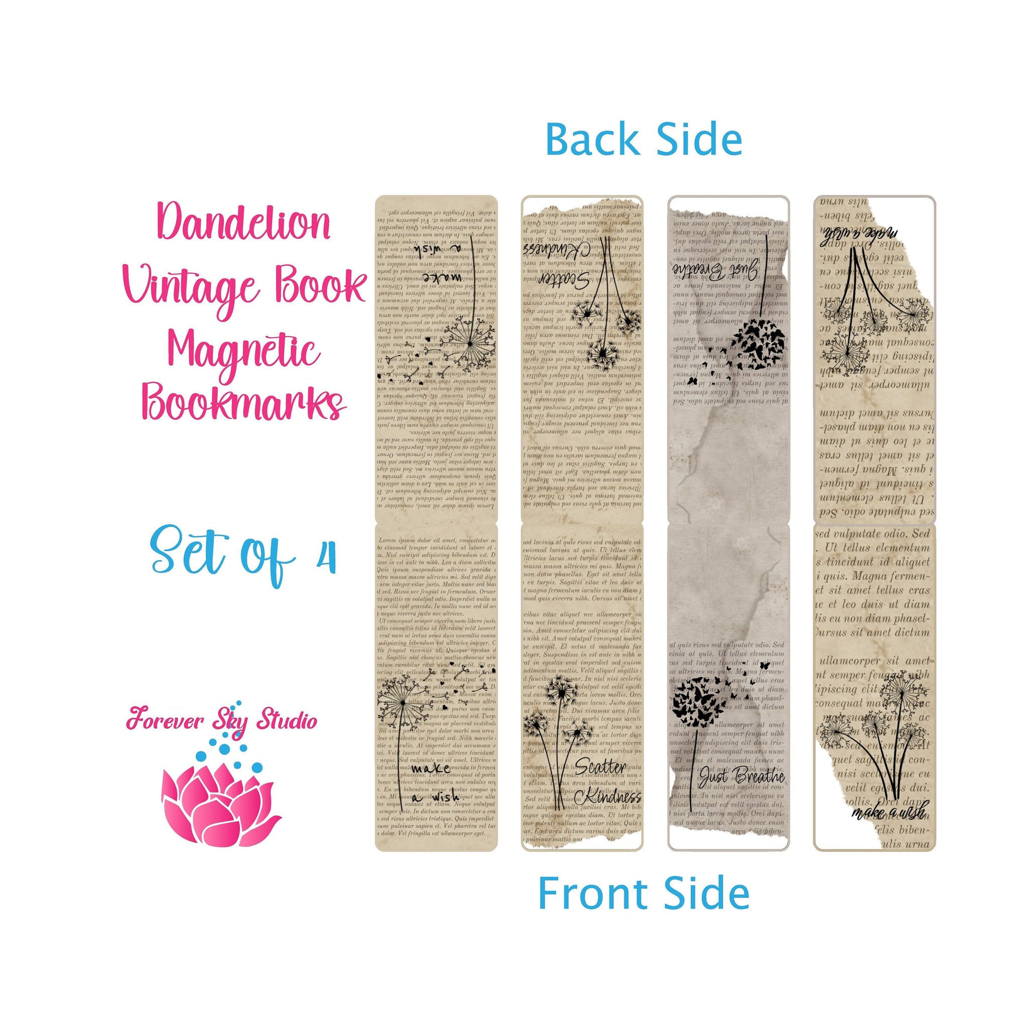 Dandelion Bookmarks, Magnetic Bookmarkers, Vintage Book Marker, Book Accessories, Page Keepers, Book Lovers Gift, Page Savers, Inspirational